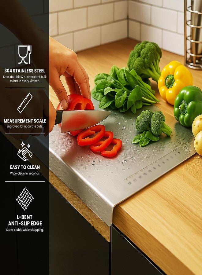 SOLARA Premium Stainless Steel Chopping Board Large for Kitchen, Durable Heavy Duty Steel Cutting Board for Vegetables, Fruits, Fish and Meat, Chopping Board for Kitchen (41 CM x 29) - Image 3
